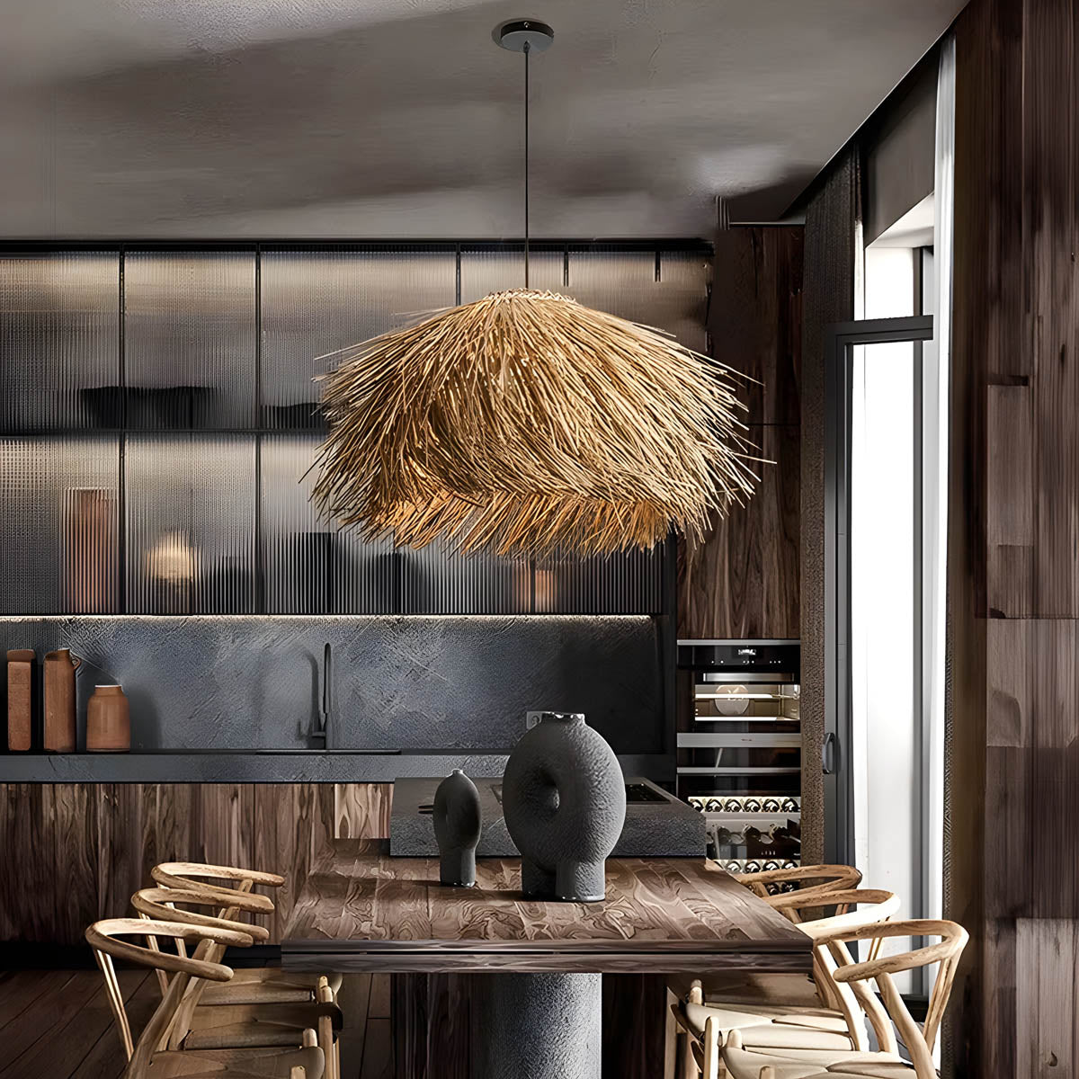 Eastmere Beam Rattan Pendant Light — gallery image 2