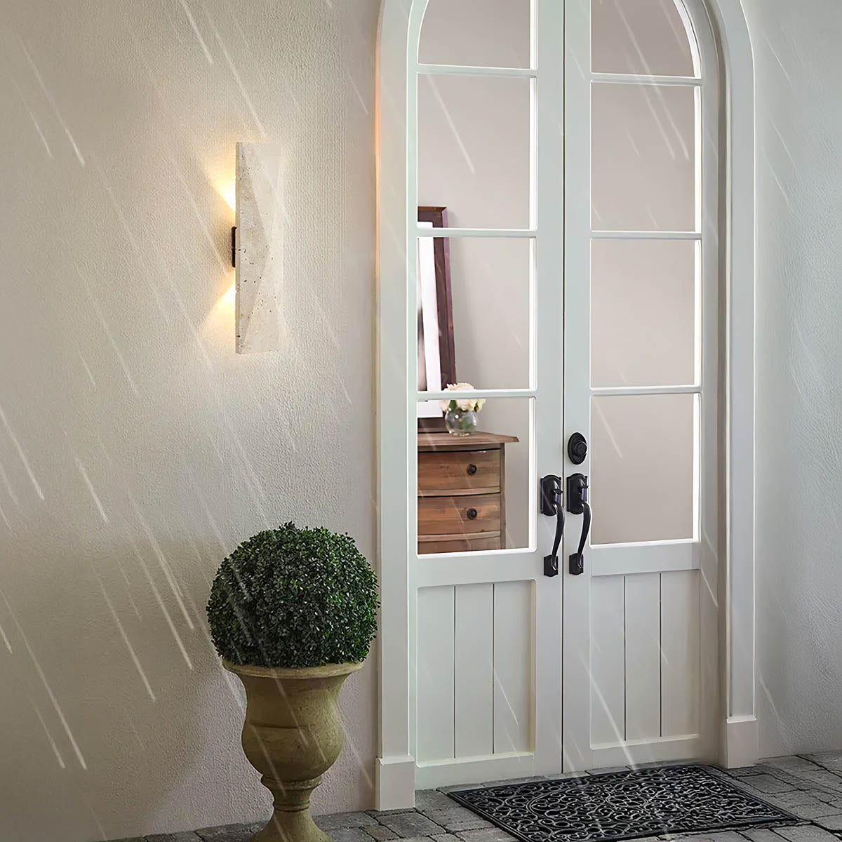 Blackthorn Vessel Travertine Hourglass Outdoor Wall Light — gallery image 3