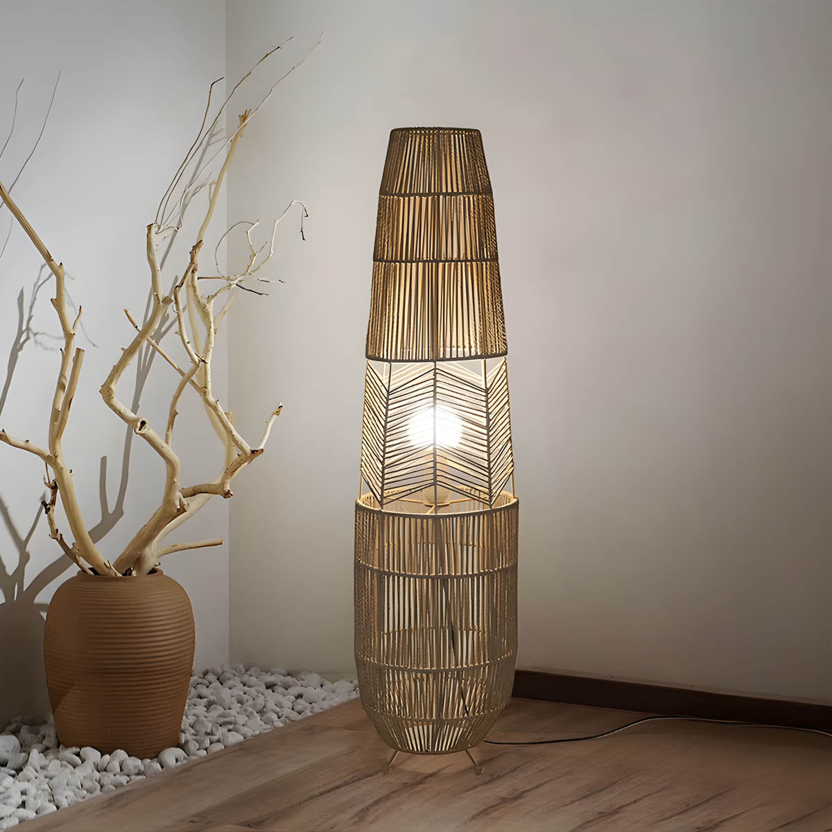Acorn Form Rattan Floor Lamp — gallery image 2