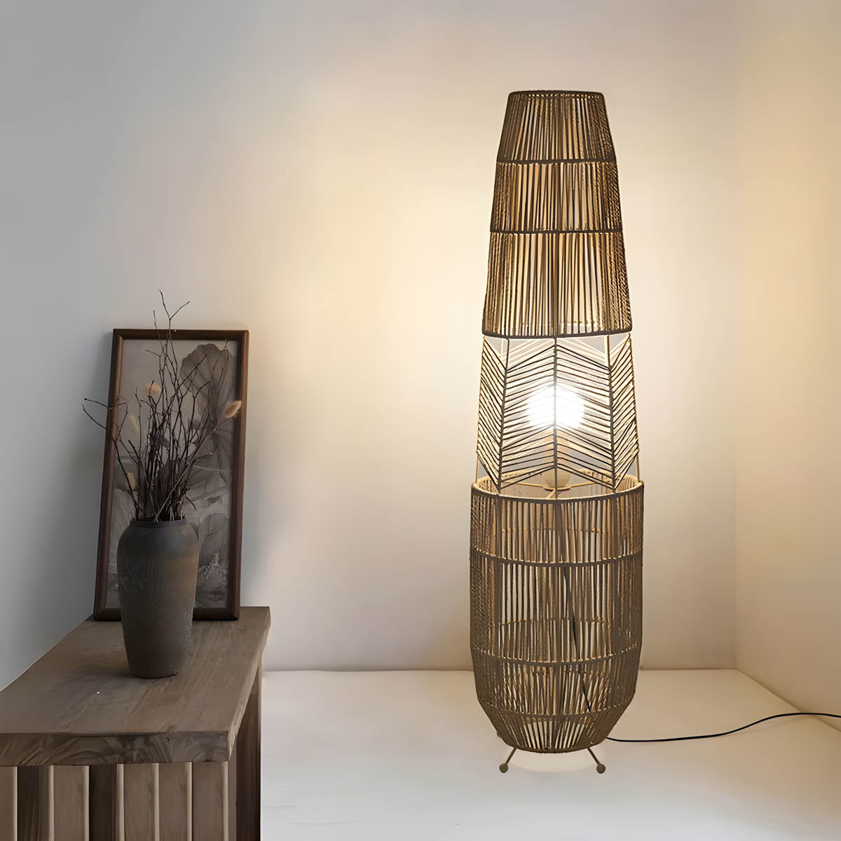 Acorn Form Rattan Floor Lamp — gallery image 11
