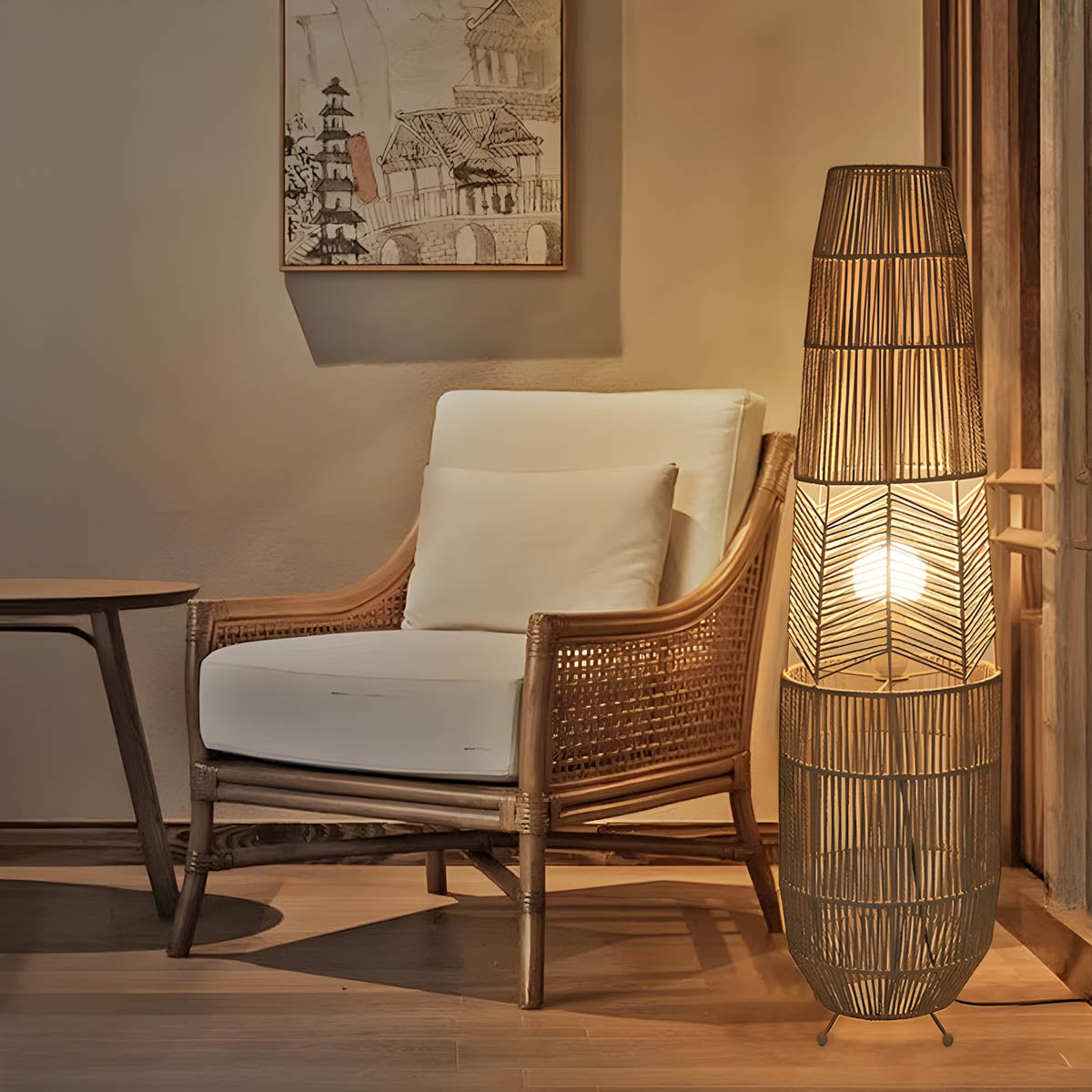 Acorn Form Rattan Floor Lamp — gallery image 12