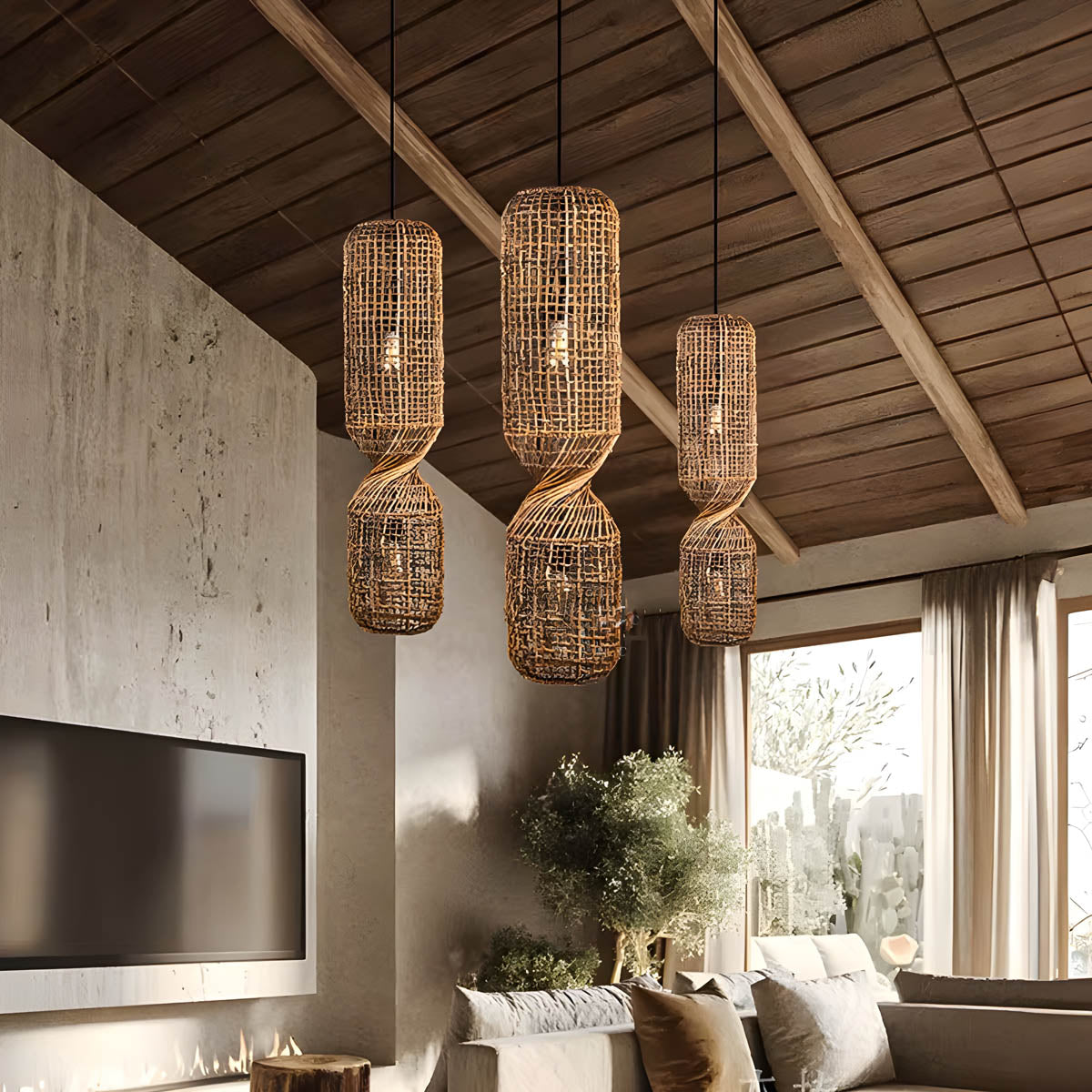 Fielding Beam Rattan Chandelier — gallery image 2