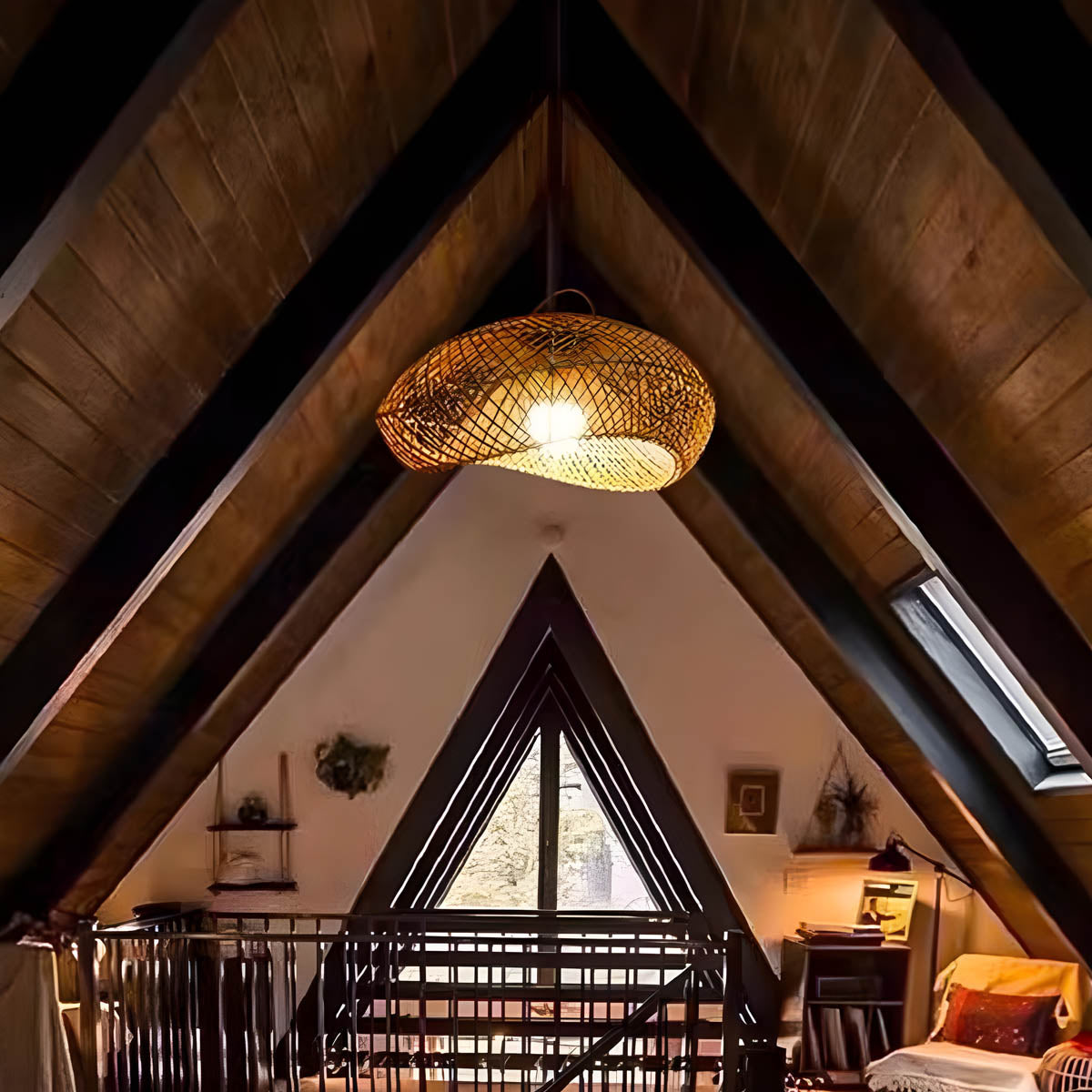 Brookfield Beam Rattan Chandelier — gallery image 9