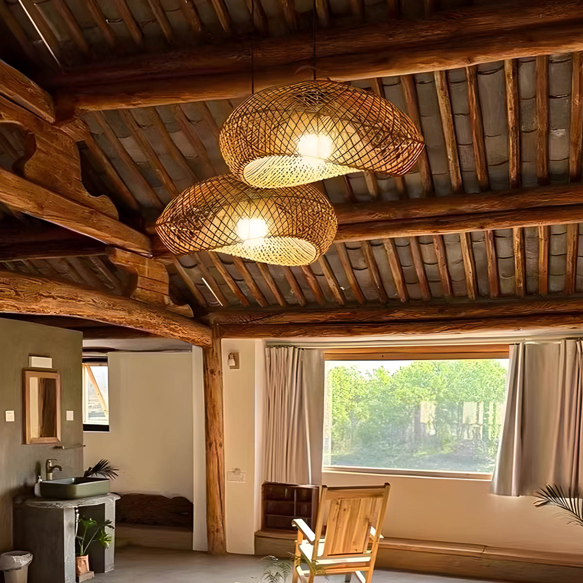 Brookfield Beam Rattan Chandelier — gallery image 6