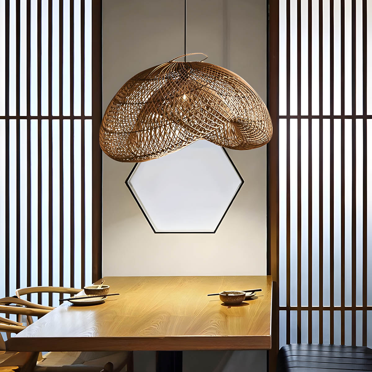 Brookfield Beam Rattan Chandelier — gallery image 12