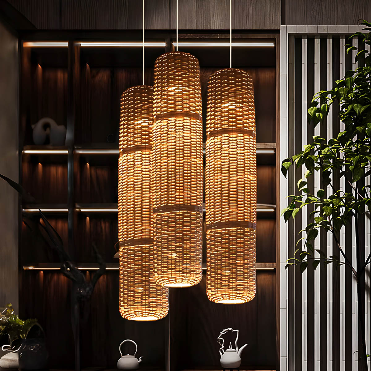 Westcott Beam Rattan Pendant Light — gallery image 5