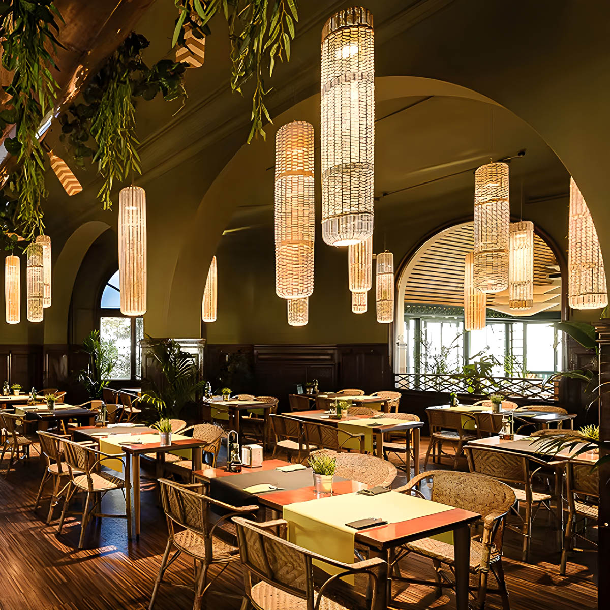 Westcott Beam Rattan Pendant Light — gallery image 2