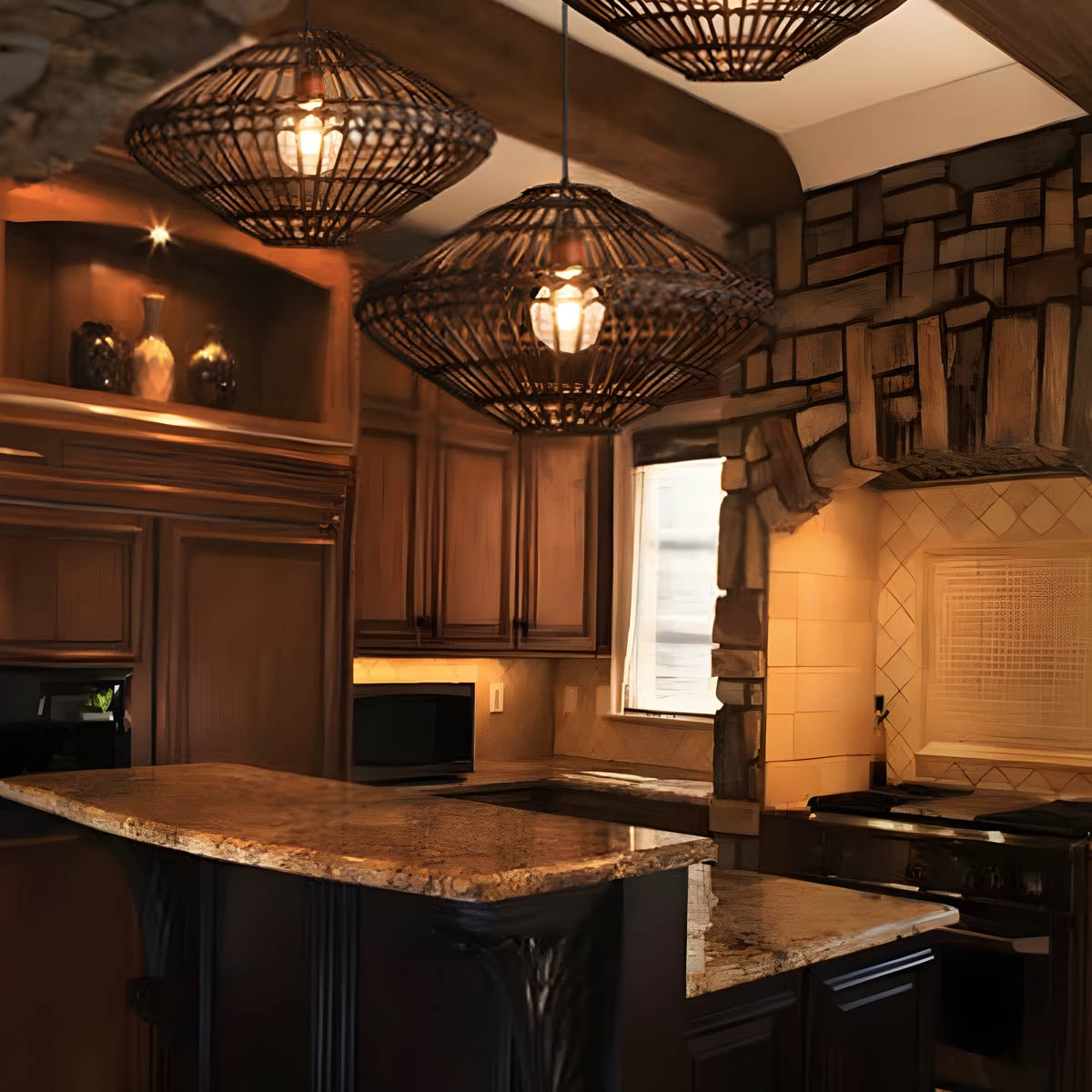 Greystone Beam Rattan Pendant Light — gallery image 5