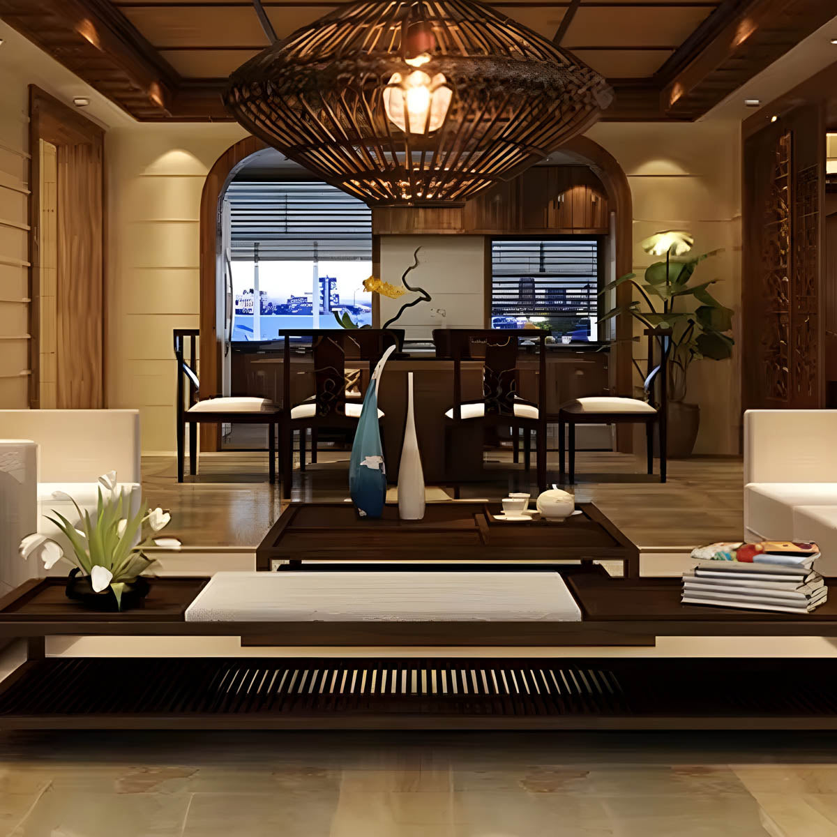 Greystone Beam Rattan Pendant Light — gallery image 3