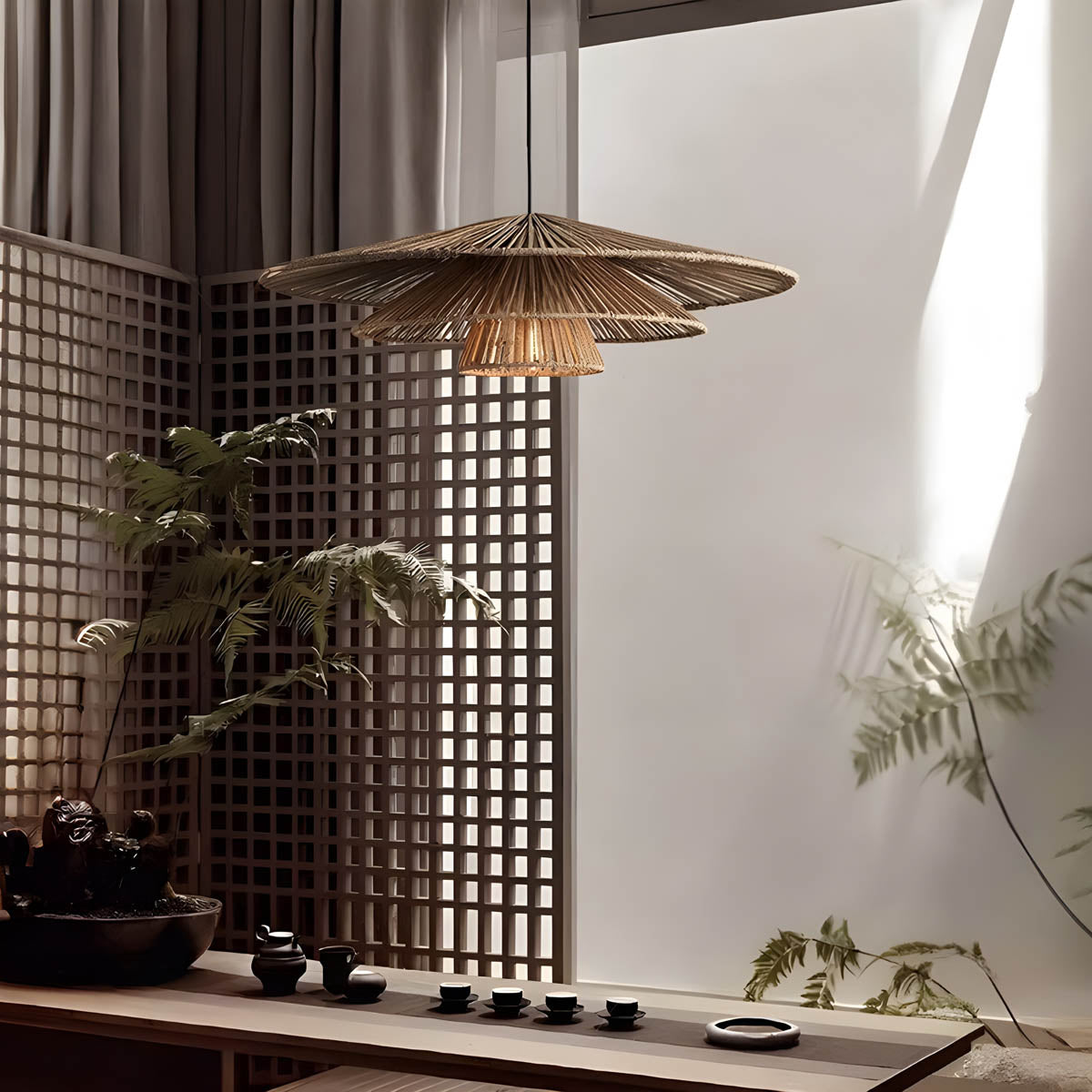 Foxglove Beam Rattan Chandelier — gallery image 5