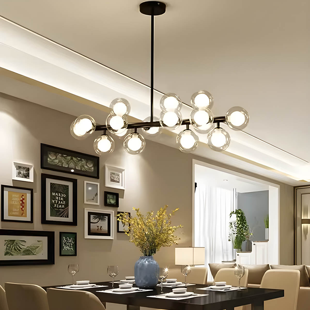 Birch Drop Glass Linear Chandelier — gallery image 5