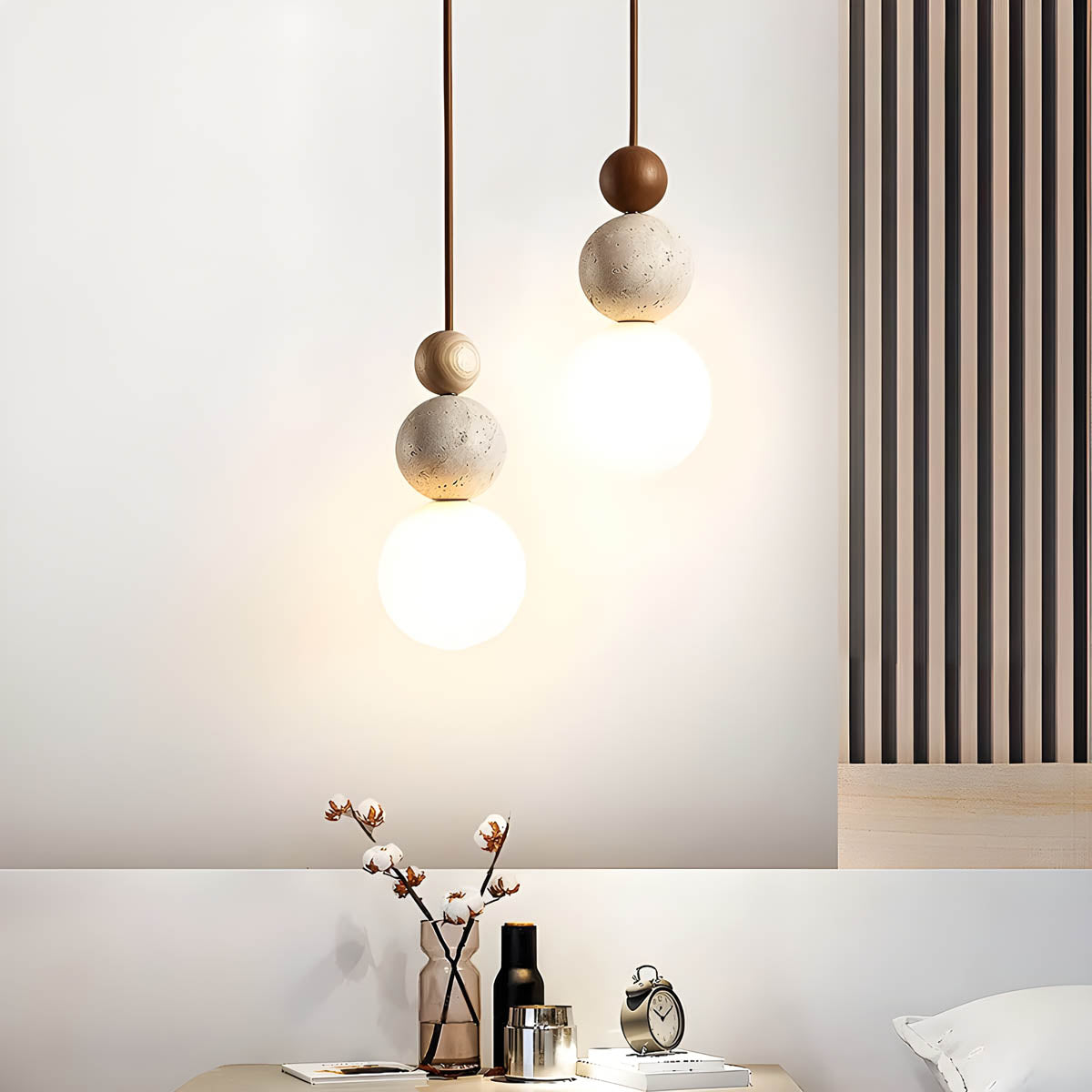 Elmwood Drop Travertine Pendant Light — gallery image 2