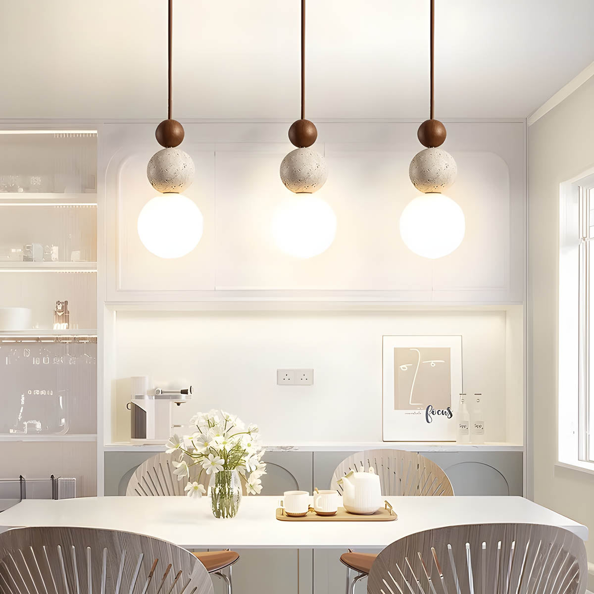 Elmwood Drop Travertine Pendant Light — gallery image 4