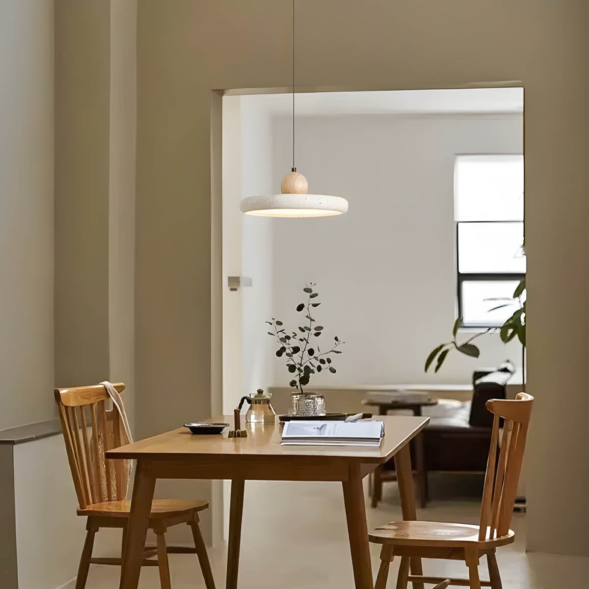 Langford Drop Travertine Ring Pendant Light — gallery image 11