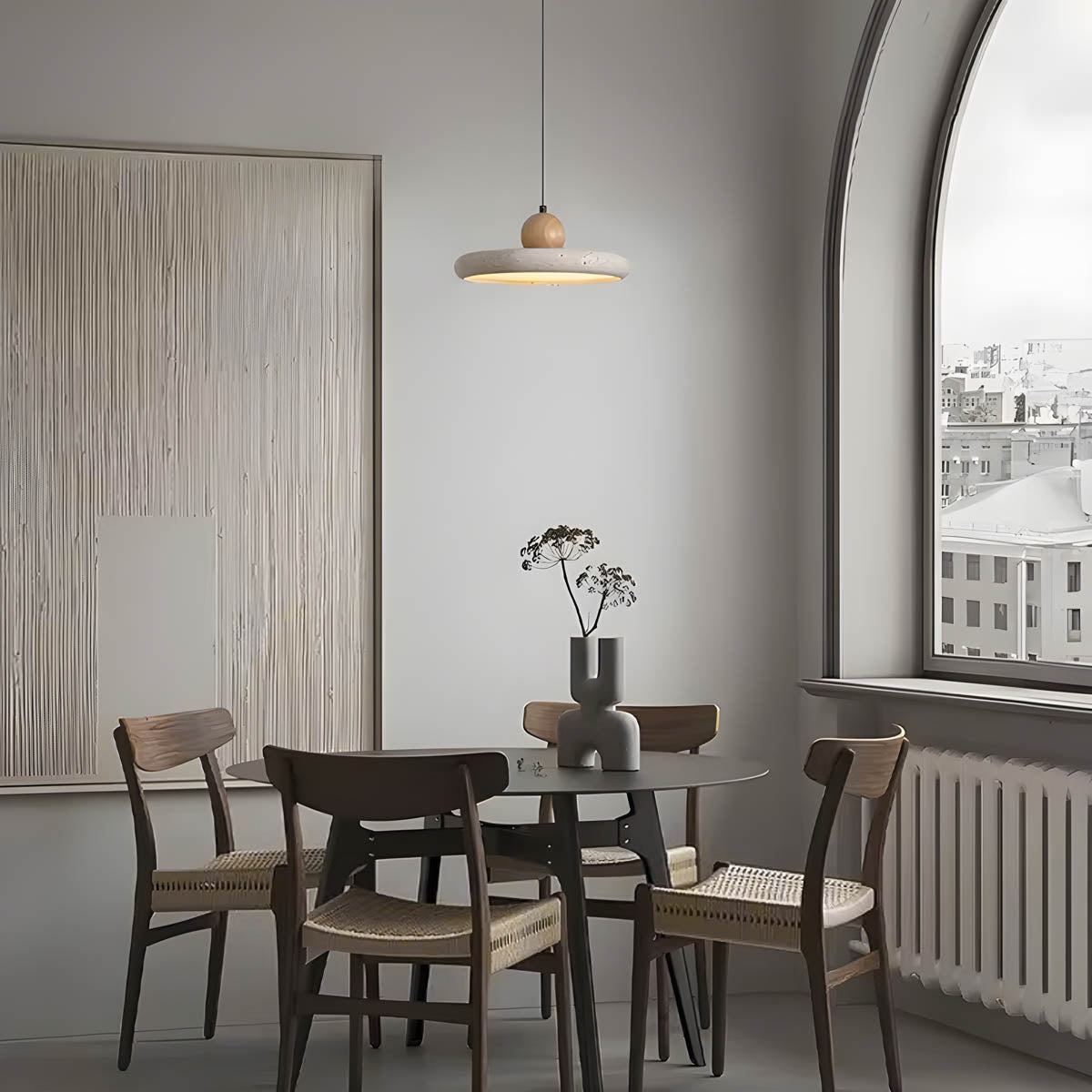 Langford Drop Travertine Ring Pendant Light — gallery image 2