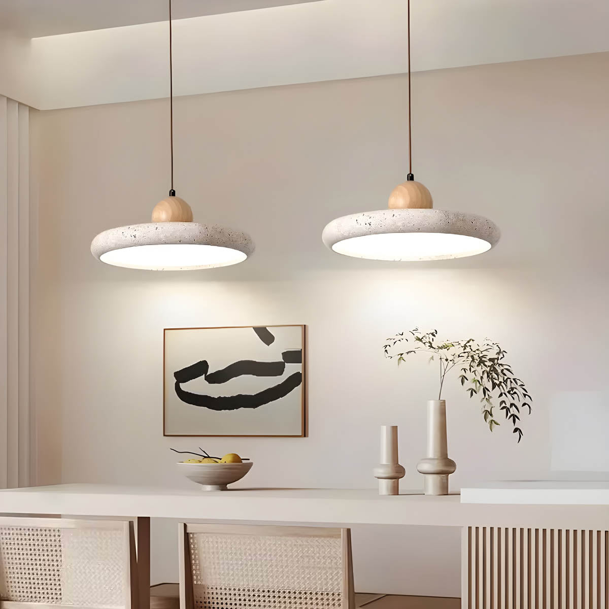 Langford Drop Travertine Ring Pendant Light — gallery image 3