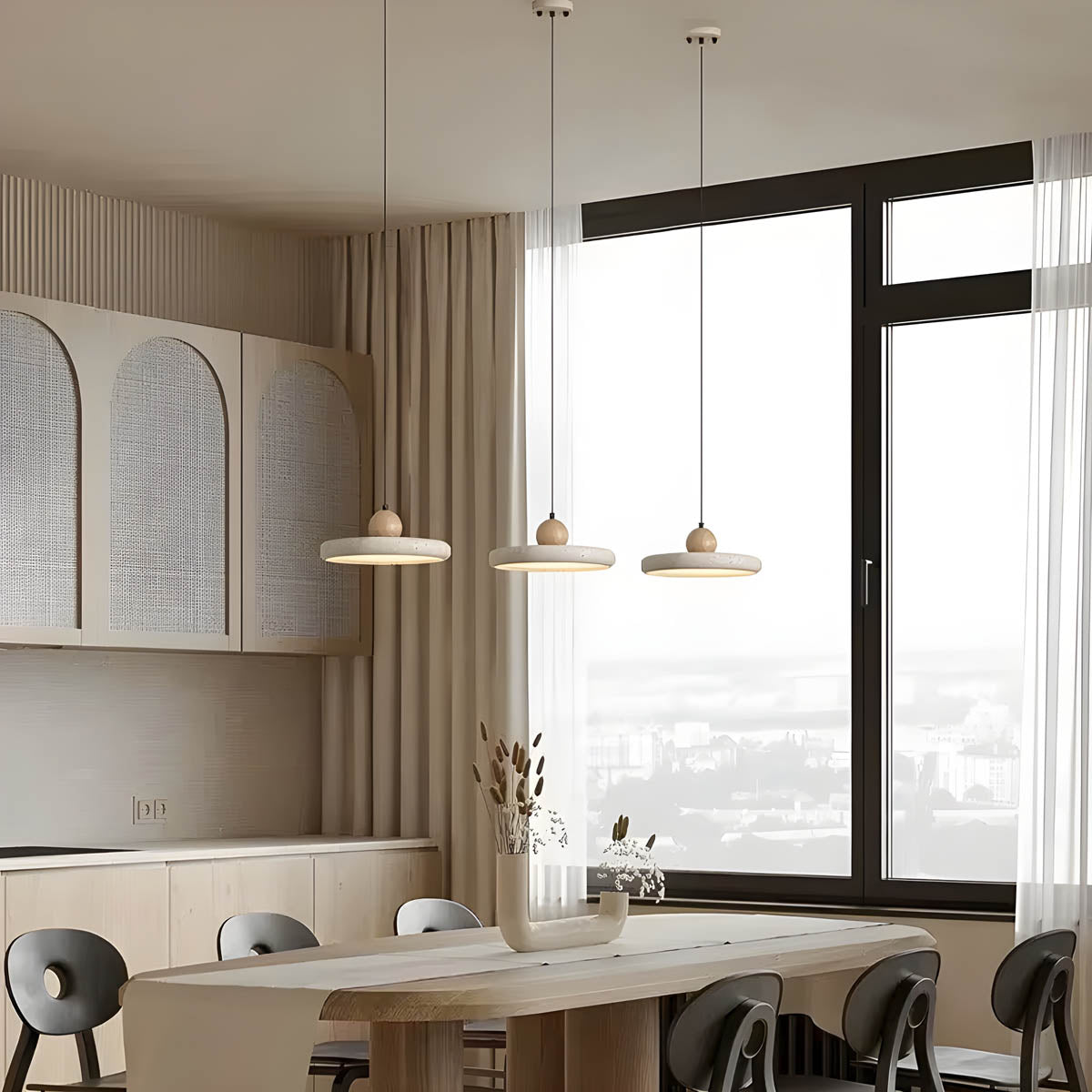 Langford Drop Travertine Ring Pendant Light — gallery image 8