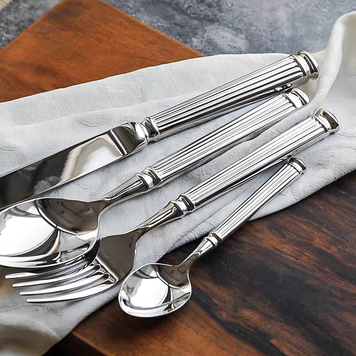 Whitmore Drop Stainless Steel Fluted Flatware Set — gallery image 4