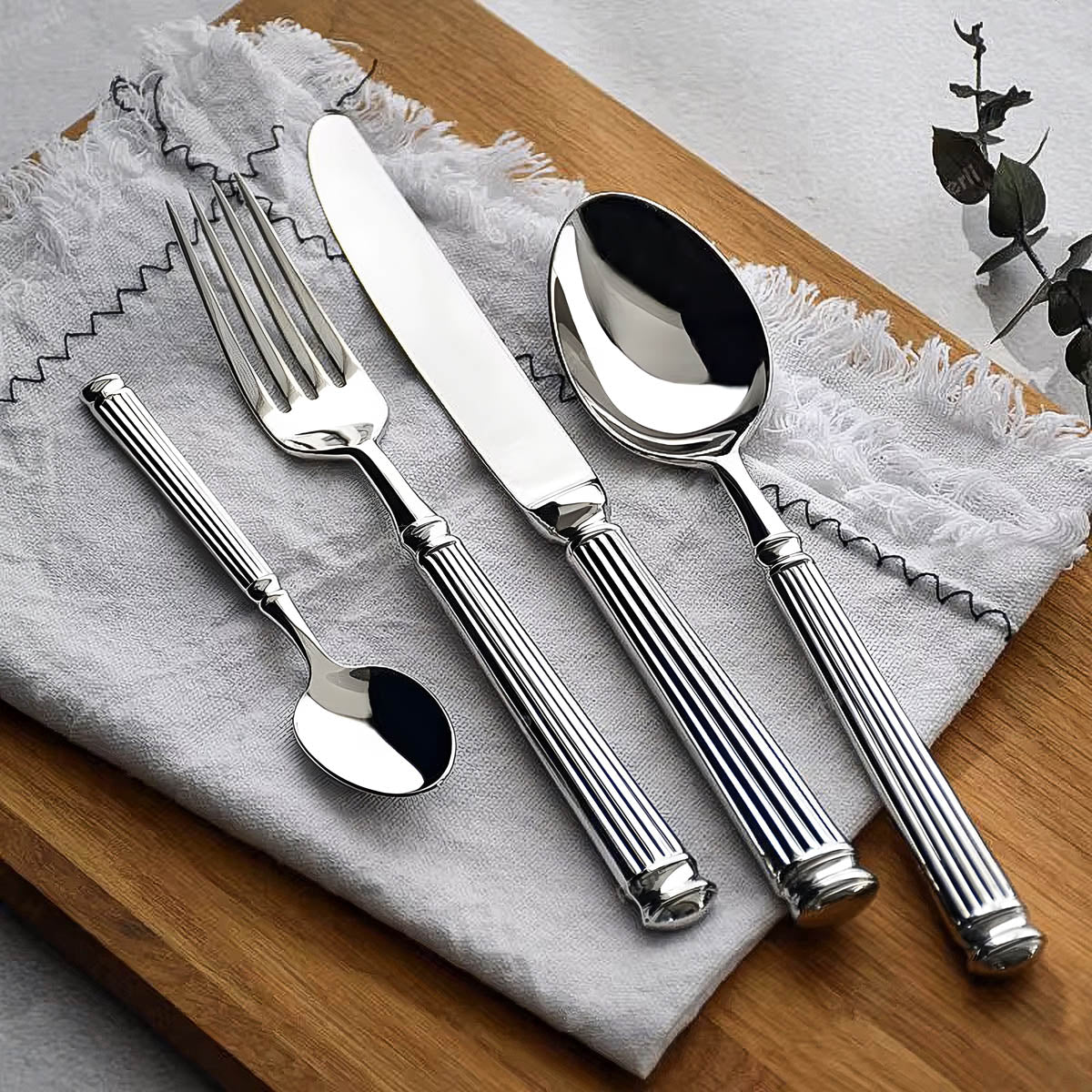 Whitmore Drop Stainless Steel Fluted Flatware Set — gallery image 3