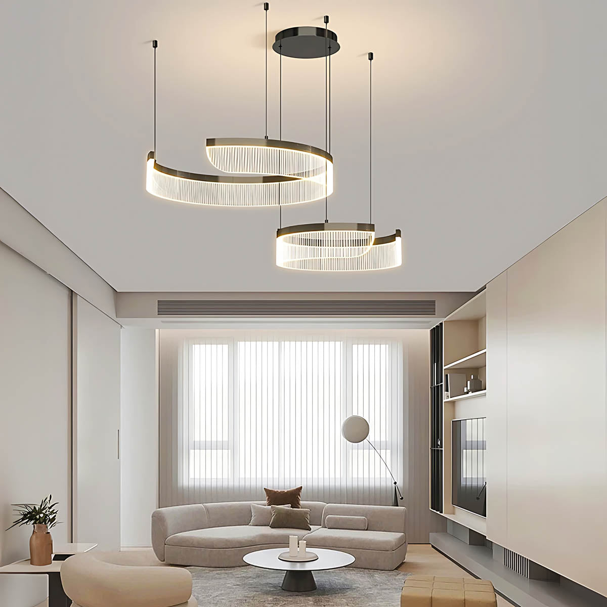 Chestnut Curve Aluminum Spiral Chandelier — gallery image 9