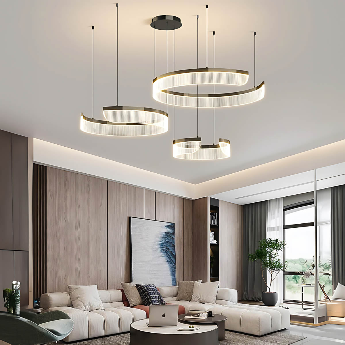 Chestnut Curve Aluminum Spiral Chandelier — gallery image 7