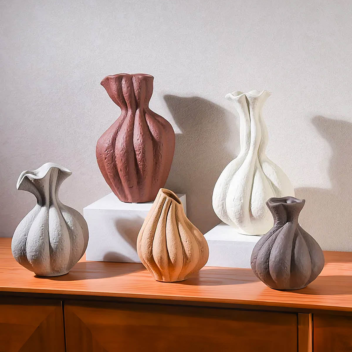 Oakley Curve Ceramic Fluted Vase — gallery image 2