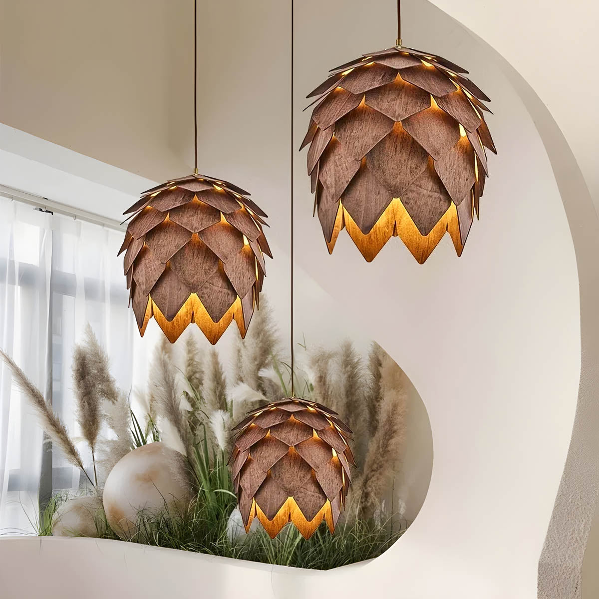 Juniper Loop Wood Petal Pendant Light — gallery image 2