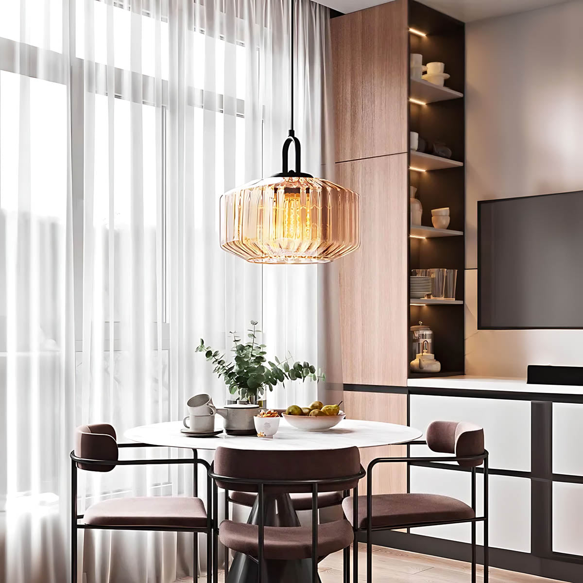 Alder Frame Glass Fluted Chandelier — gallery image 3