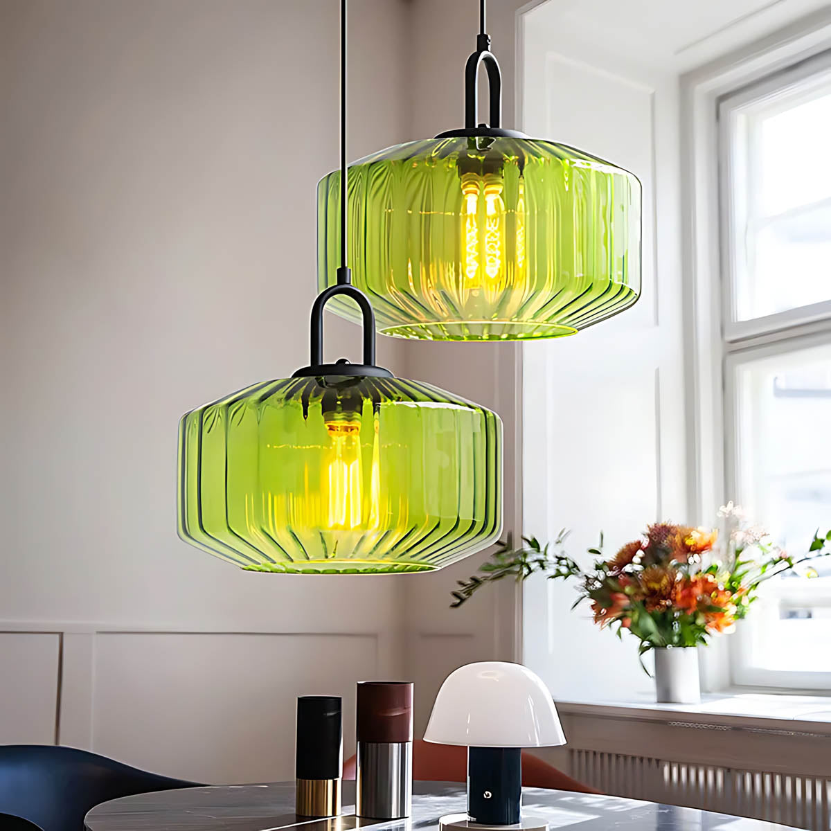 Alder Frame Glass Fluted Chandelier — gallery image 4