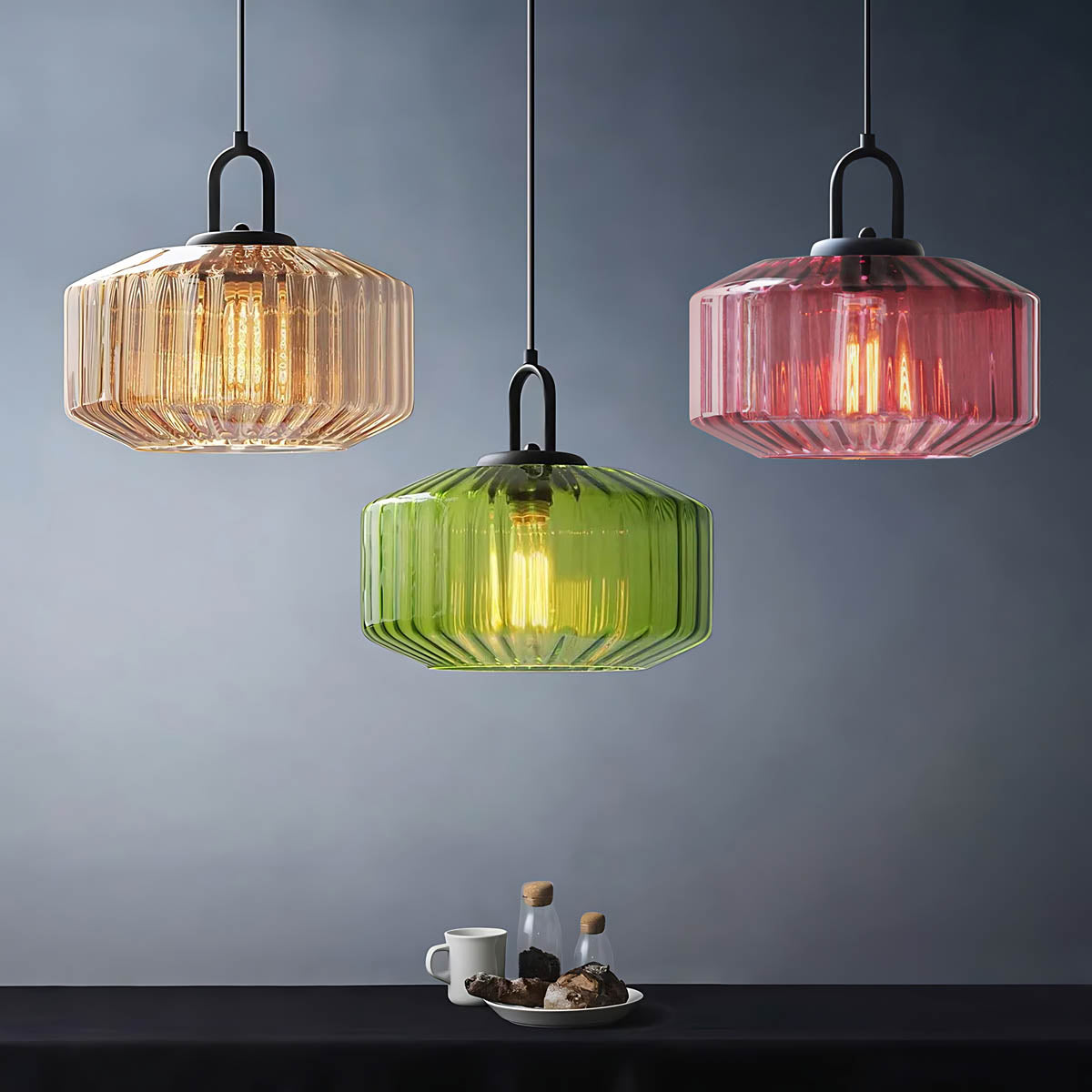 Alder Frame Glass Fluted Chandelier — gallery image 13