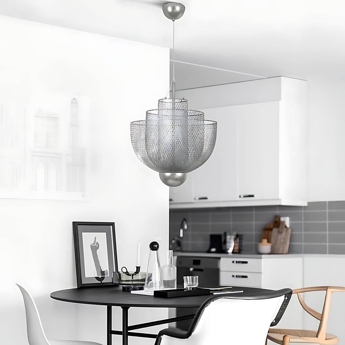 Thistle Frame Stainless Steel Globe Chandelier — gallery image 7