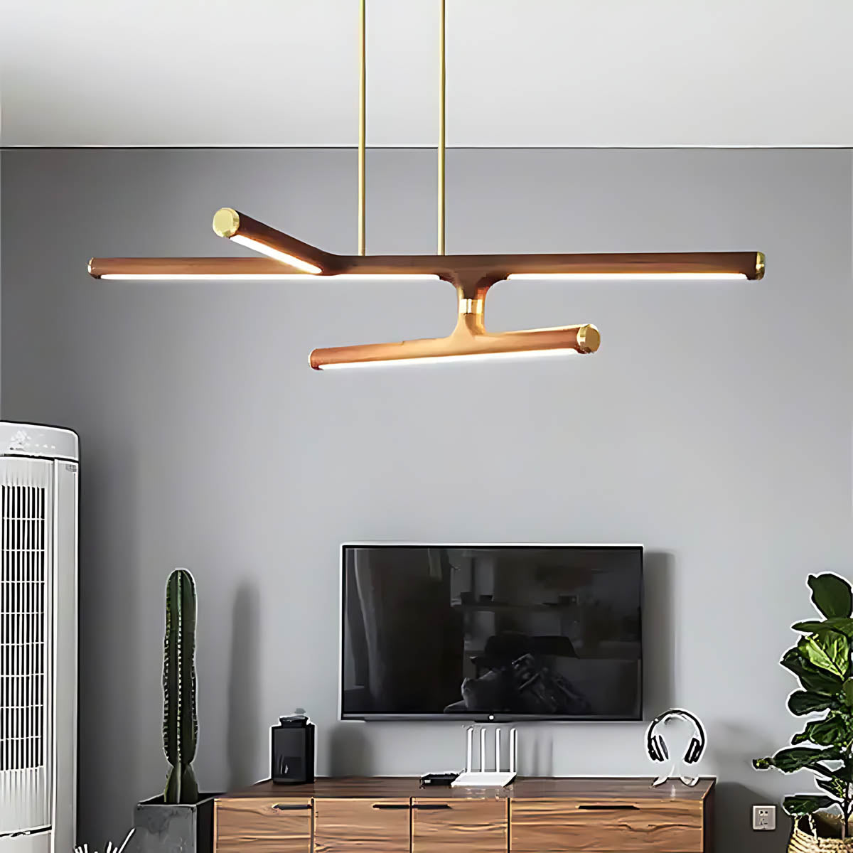 Haddon Frame Wood Linear Pendant Light — gallery image 8