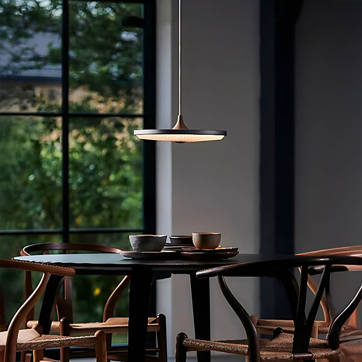 Beechwood Frame Aluminum Pendant Light — gallery image 3