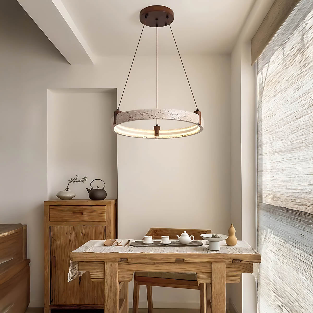 
Larchwood Frame Travertine Ring Chandelier — photo 8