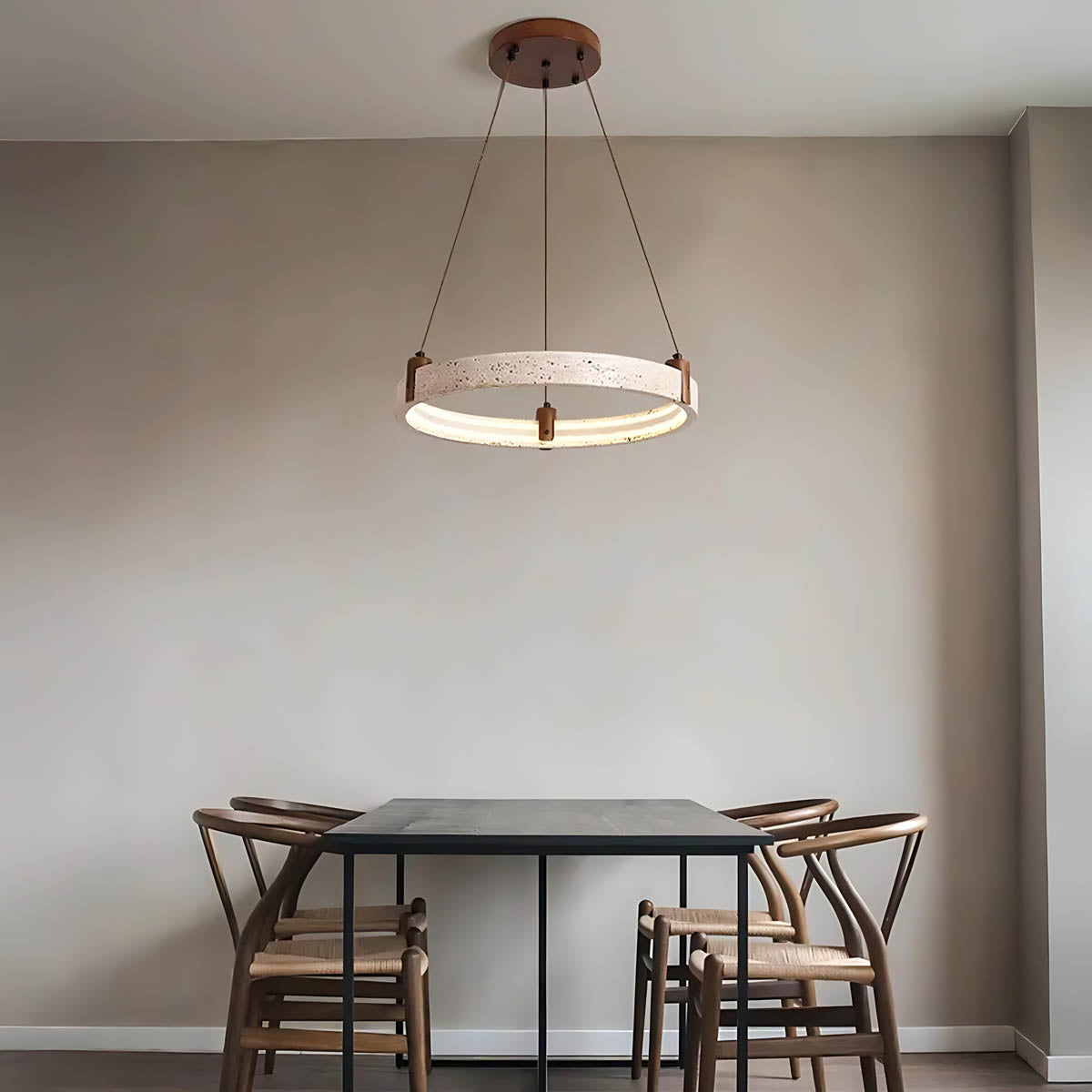 
Larchwood Frame Travertine Ring Chandelier — photo 10