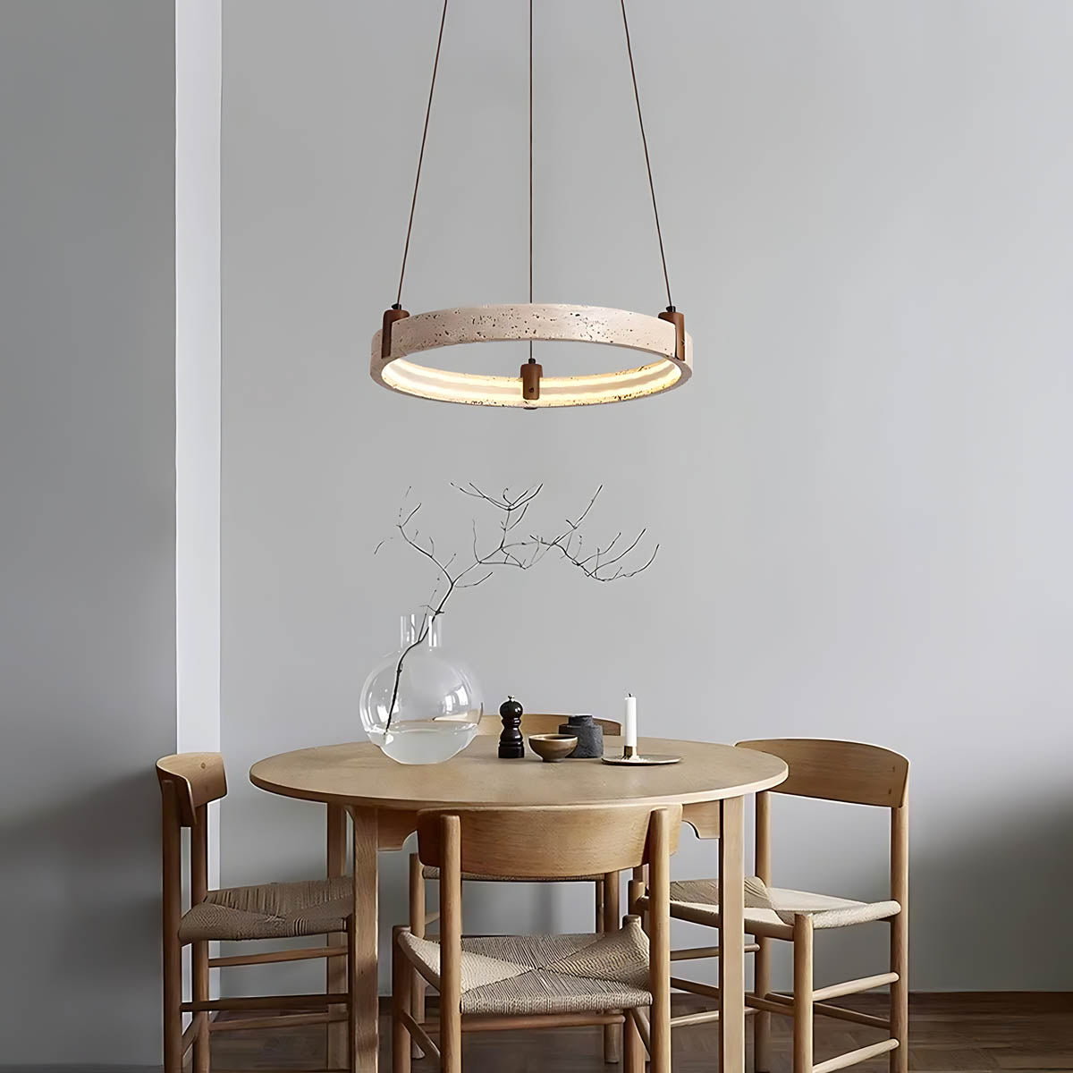 
Larchwood Frame Travertine Ring Chandelier — photo 12