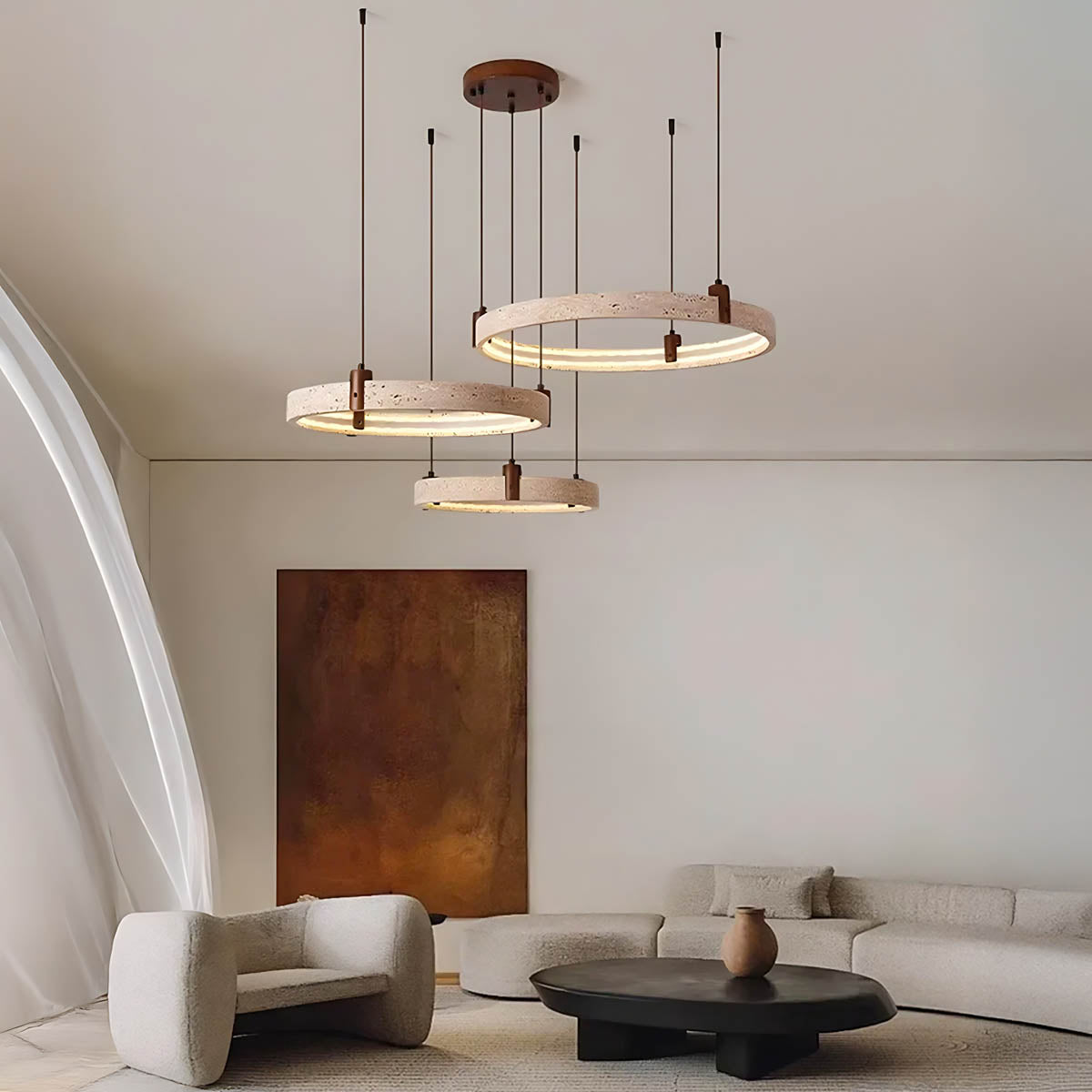 
Larchwood Frame Travertine Ring Chandelier — photo 4