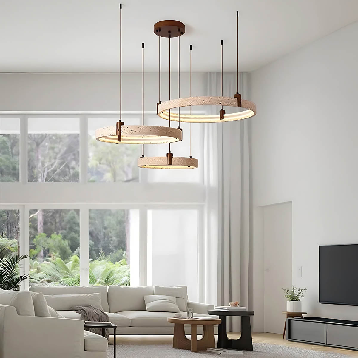 
Larchwood Frame Travertine Ring Chandelier — photo 5