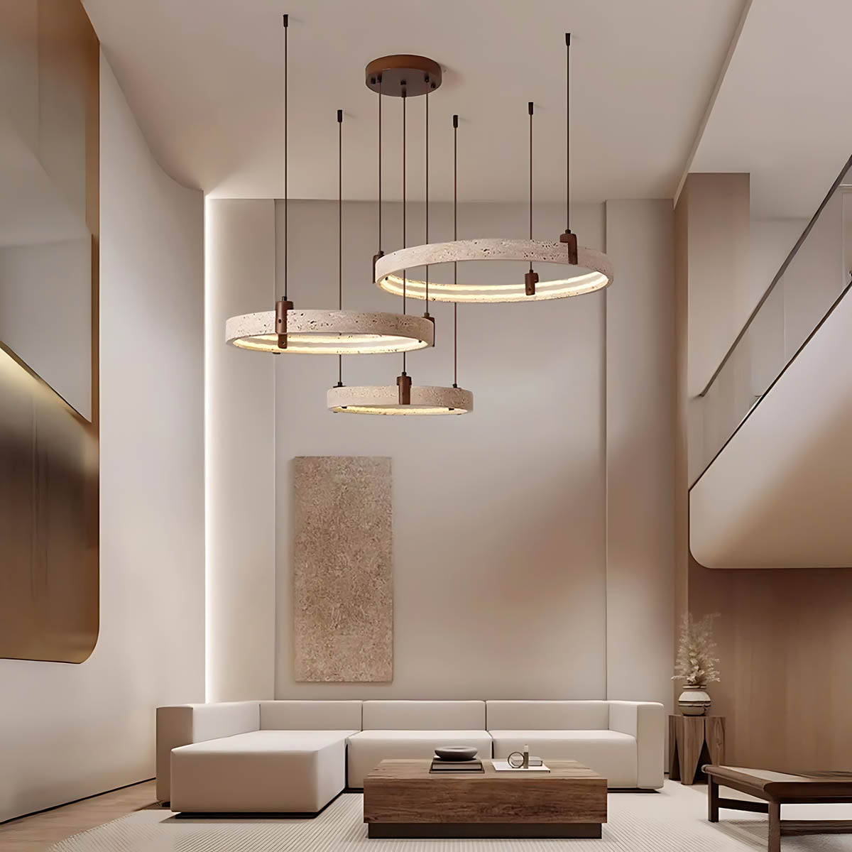 
Larchwood Frame Travertine Ring Chandelier — photo 11