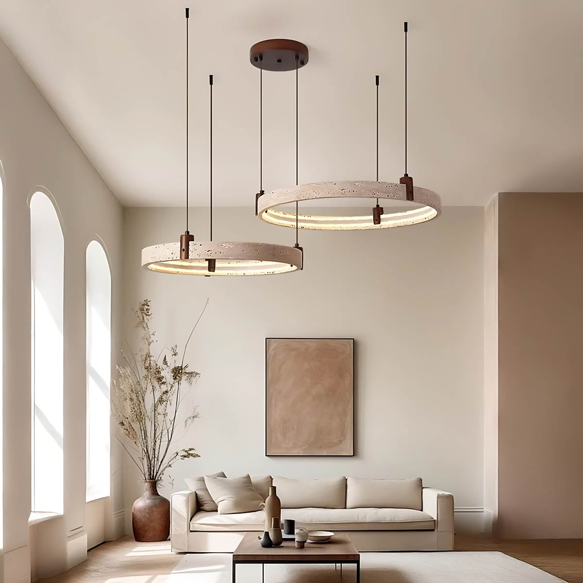
Larchwood Frame Travertine Ring Chandelier — photo 2