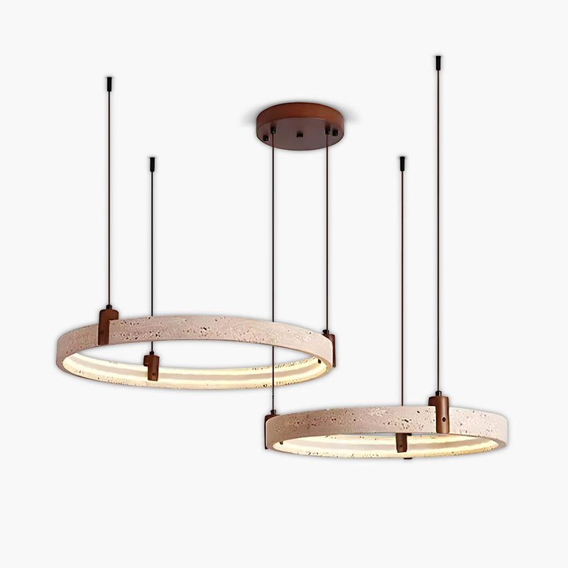 Larchwood Frame Travertine Ring Chandelier — gallery image 1