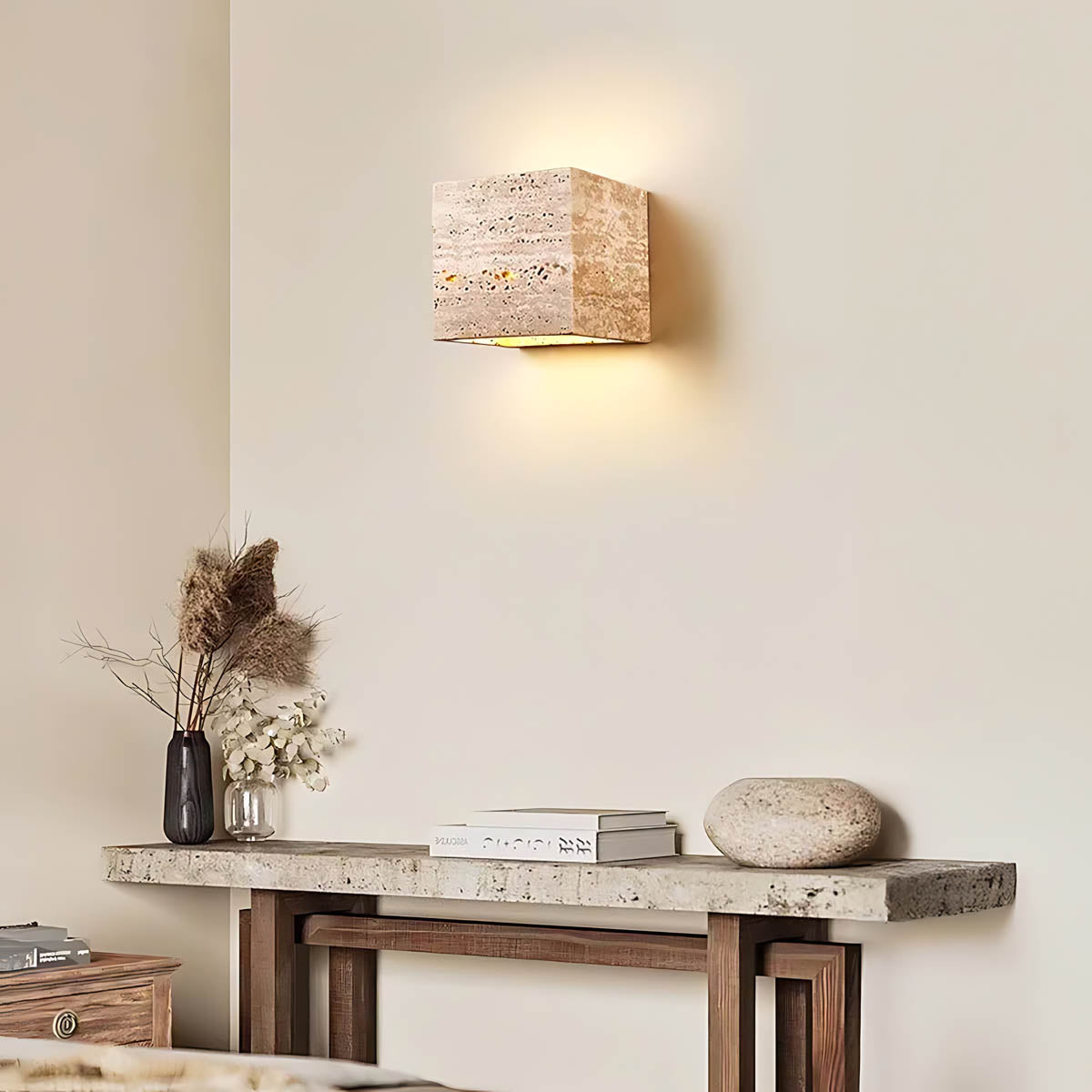 Whitmore Frame Travertine Outdoor Wall Light — gallery image 4