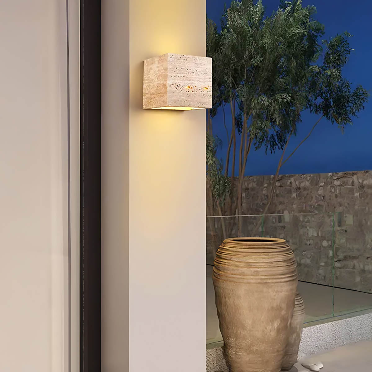 Whitmore Frame Travertine Outdoor Wall Light — gallery image 6