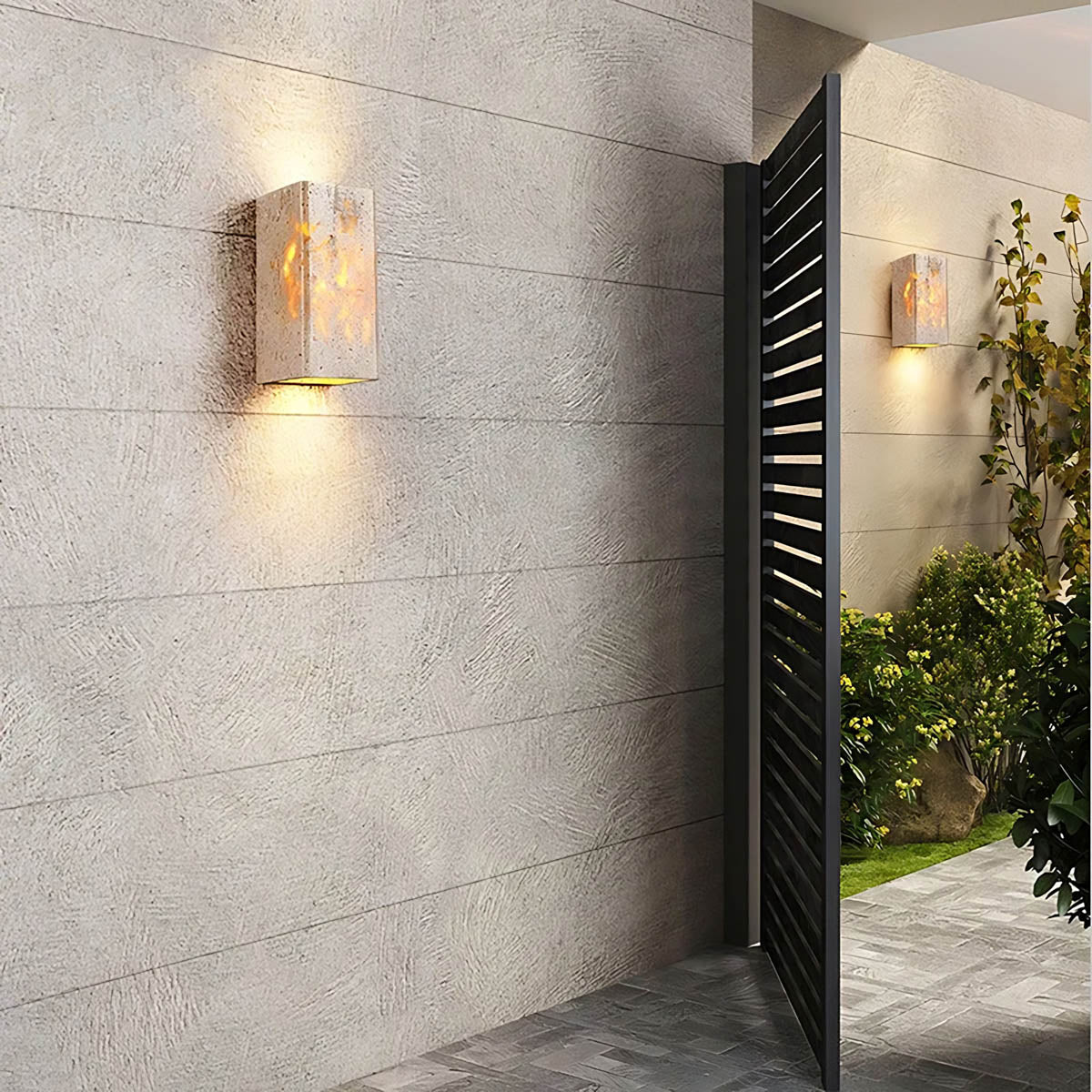 Whitmore Frame Travertine Outdoor Wall Light — gallery image 12