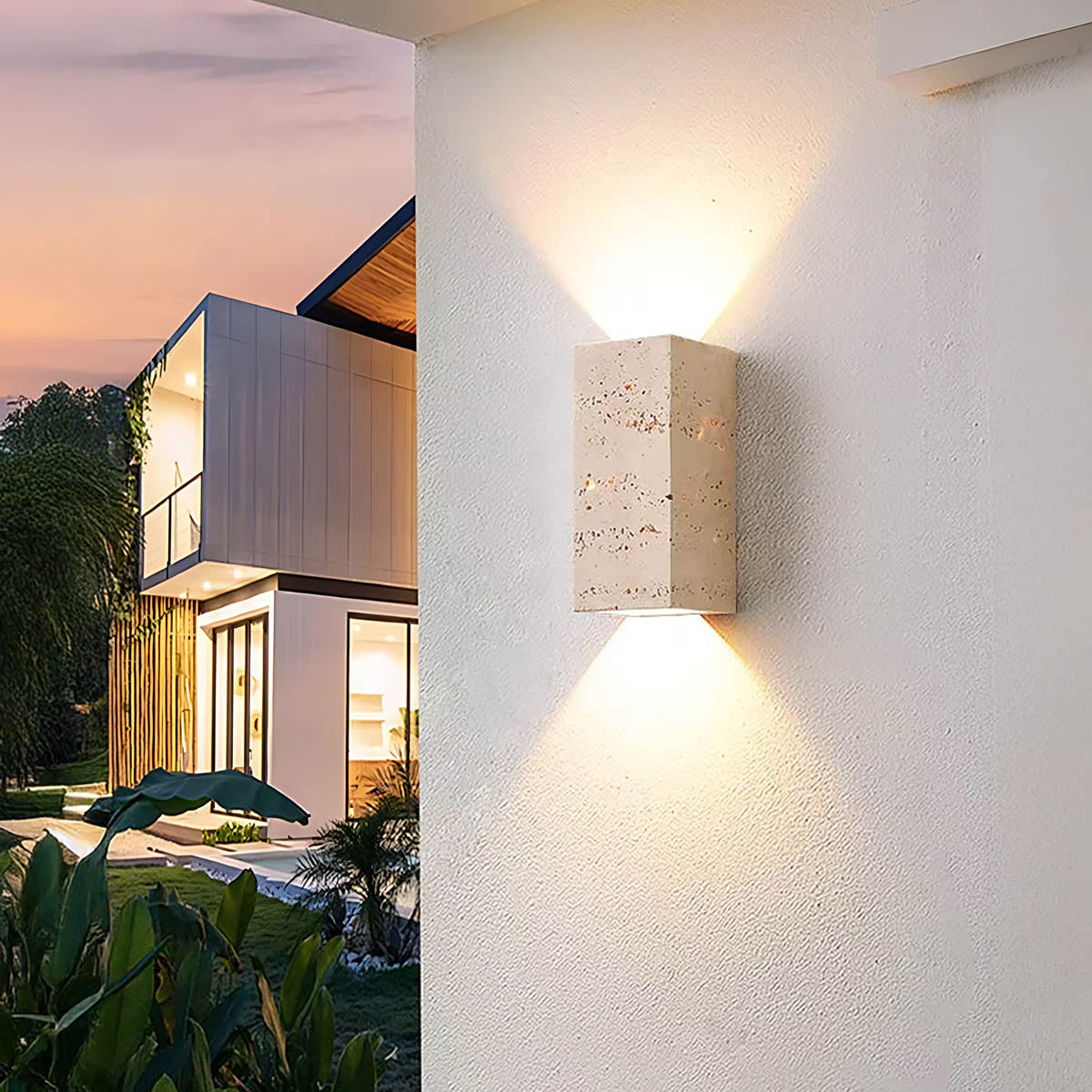 Whitmore Frame Travertine Outdoor Wall Light — gallery image 14