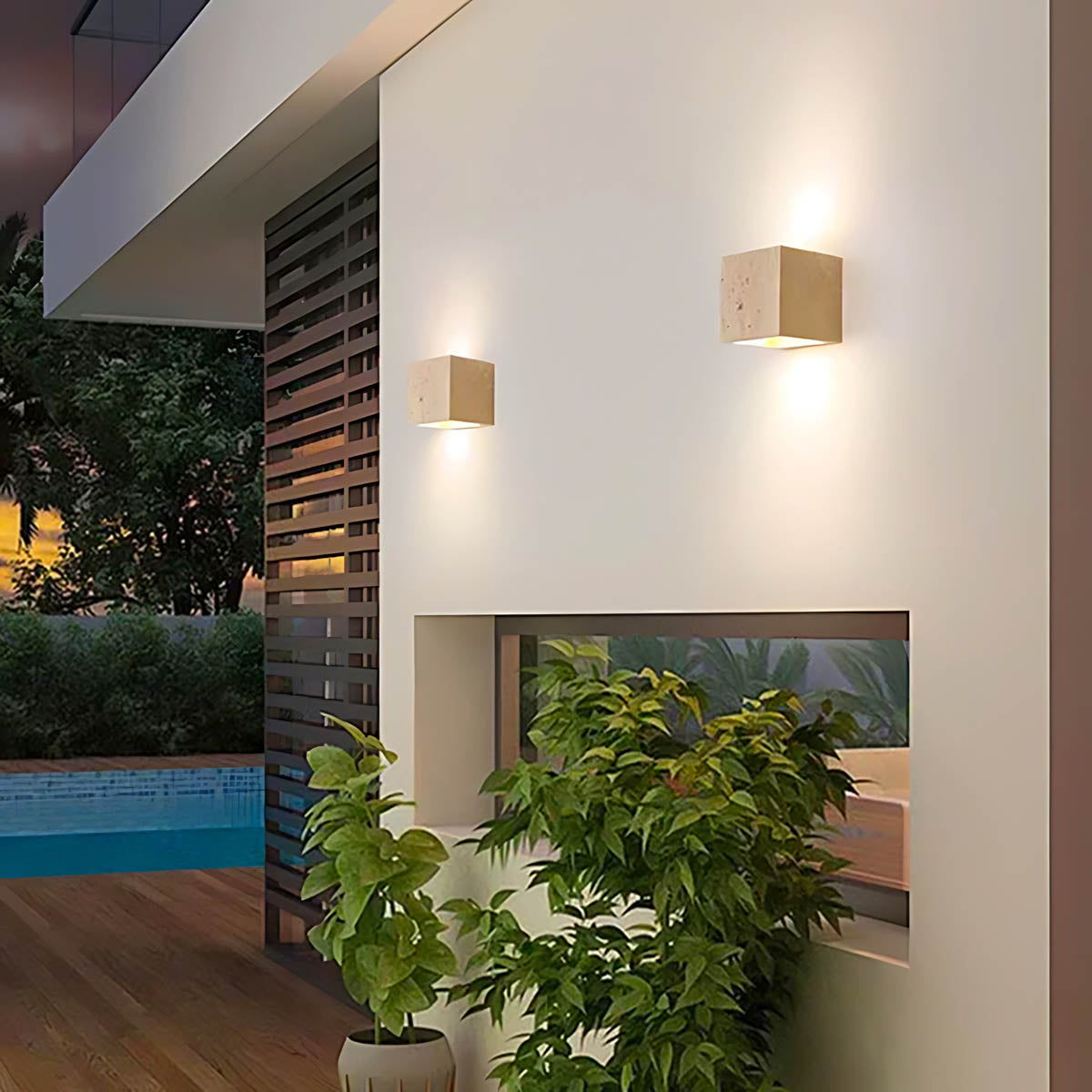 Whitmore Frame Travertine Outdoor Wall Light — gallery image 15