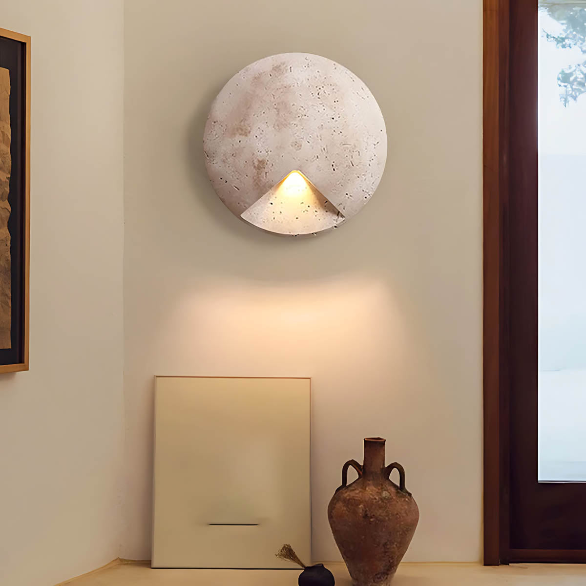 Woodford Frame Travertine Wall Sconce — gallery image 3