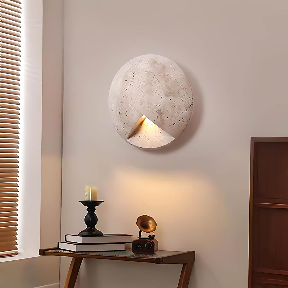 Woodford Frame Travertine Wall Sconce — gallery image 4