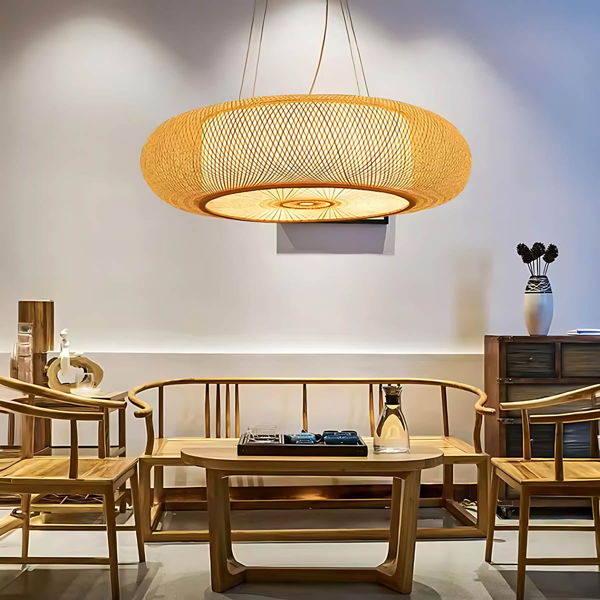 Birch Vessel Bamboo Ring Pendant Light — gallery image 3