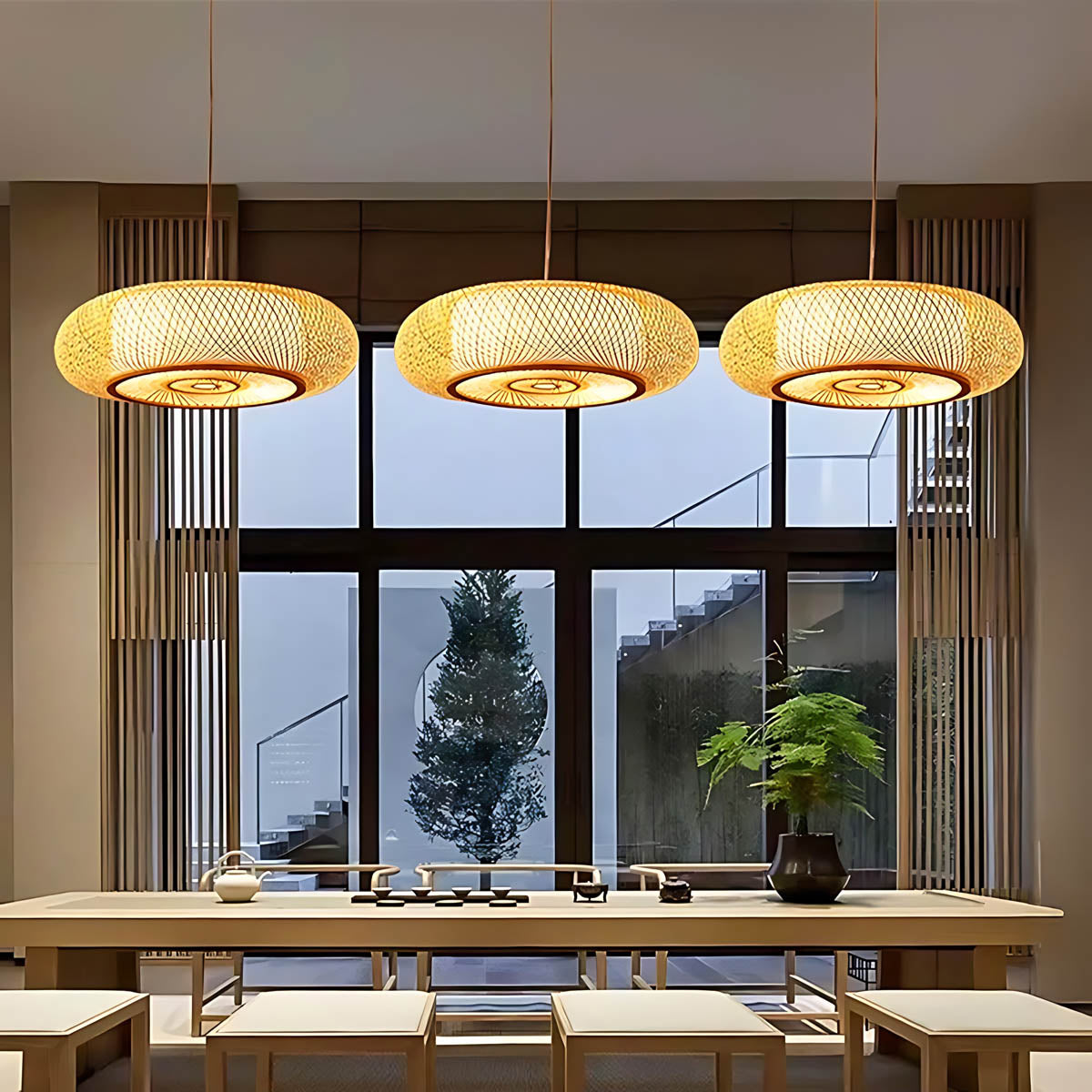 Birch Vessel Bamboo Ring Pendant Light — gallery image 7